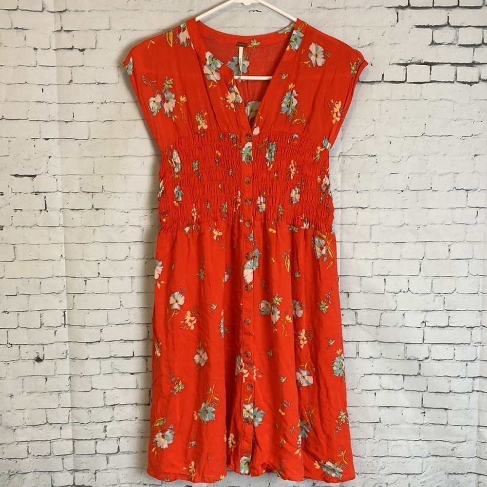 Free People Greatest Day Smocked Mini Dress XS casual vacation romantic summer - Picture 6 of 16